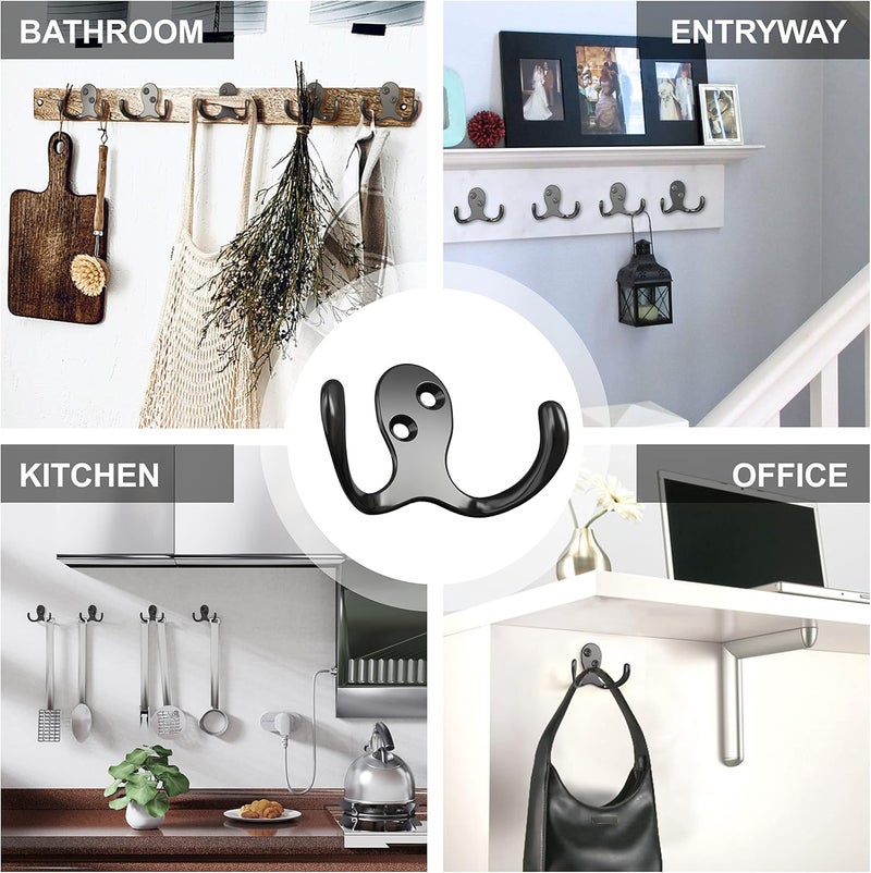 PRIGVOT 12-Pack Heavy Duty Double Prong Coat Hooks, Metal Wall Mounted Robe & Mug Hooks with 24 Screws for Kitchen, Pantry, Bedroom, Bathroom - Image 2